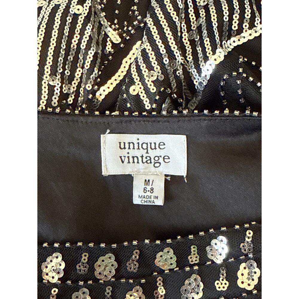 Unique Vintage Black & Silver Sequin Fringe Sleeved Laure Flapper Dress M NWOT - Picture 10 of 10